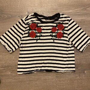 Kendall & Kylie Striped Rose Crop Shirt